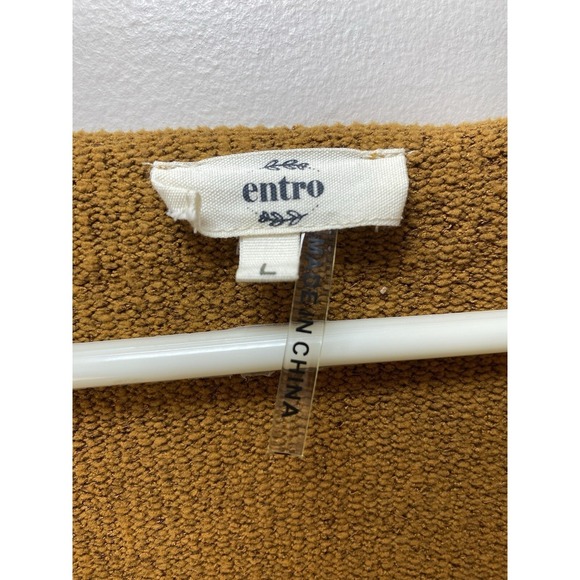 Entro Womens Mustard Yellow V-Neck Ribbed Knit Oversized Sweater LARGE Relaxed - Picture 3 of 5